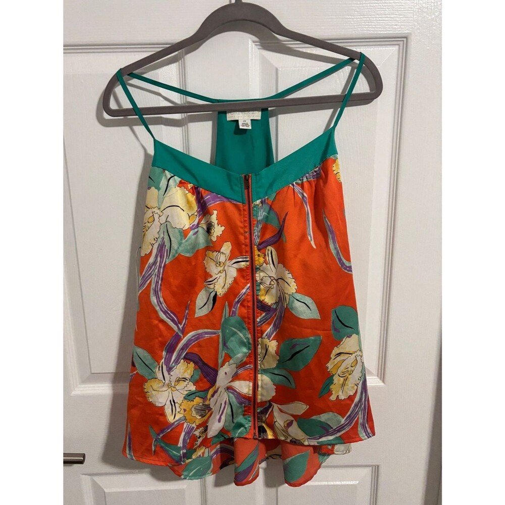 Forever 21 Plus 2X Orange Floral Racerback Cami Tank Top Front Zip Y2K Boho